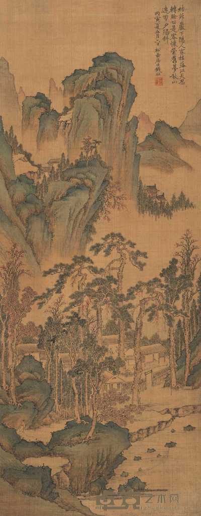 钱杜 丙寅（1806年）作 青绿山水 立轴 102×40cm